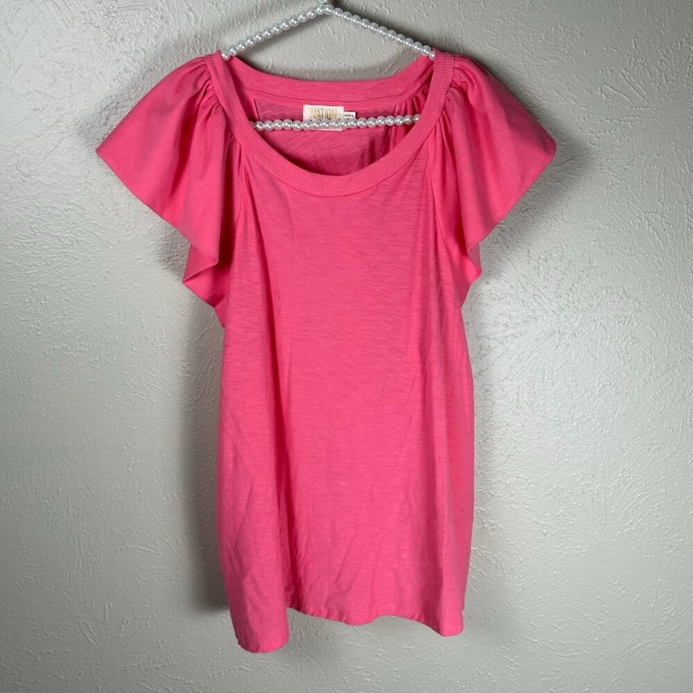 Nation LTD Size XL Shirt Pima Cotton Flounce Sleeves Pink Top Made In Peru